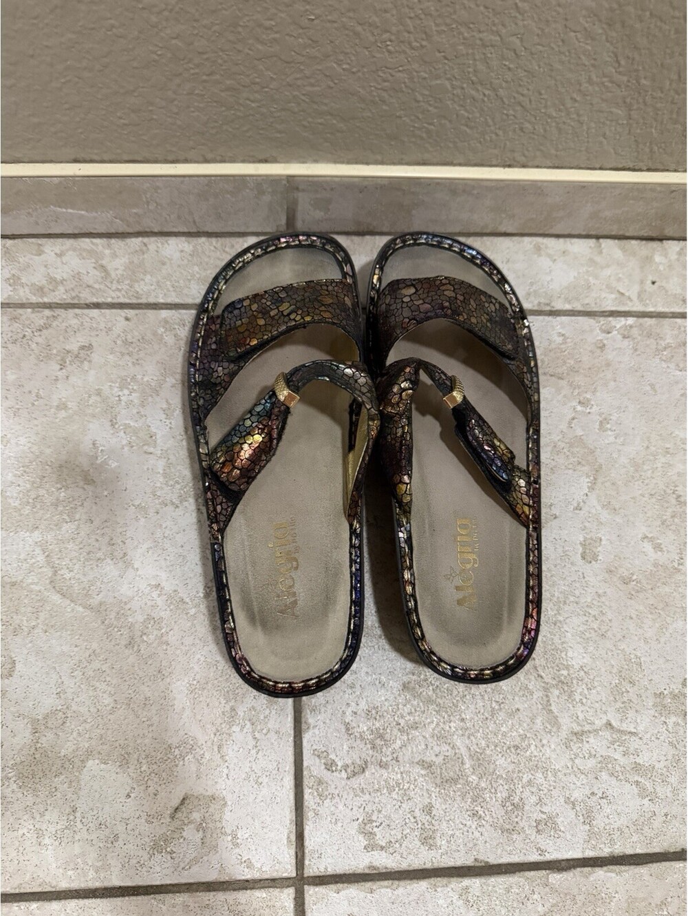 Alegria Iridescent Slip On Sandals Size 39